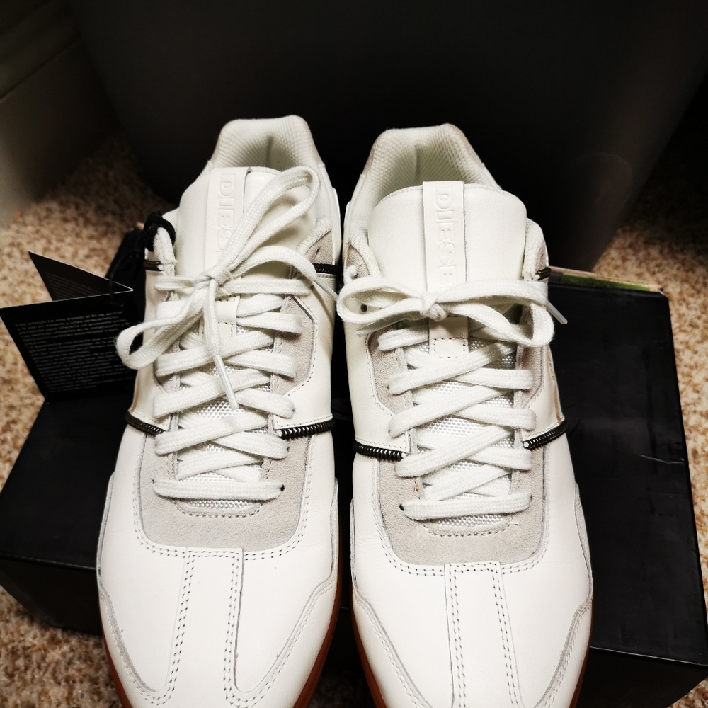 Men's Diesel White Leather Sneakers Shoes 9M